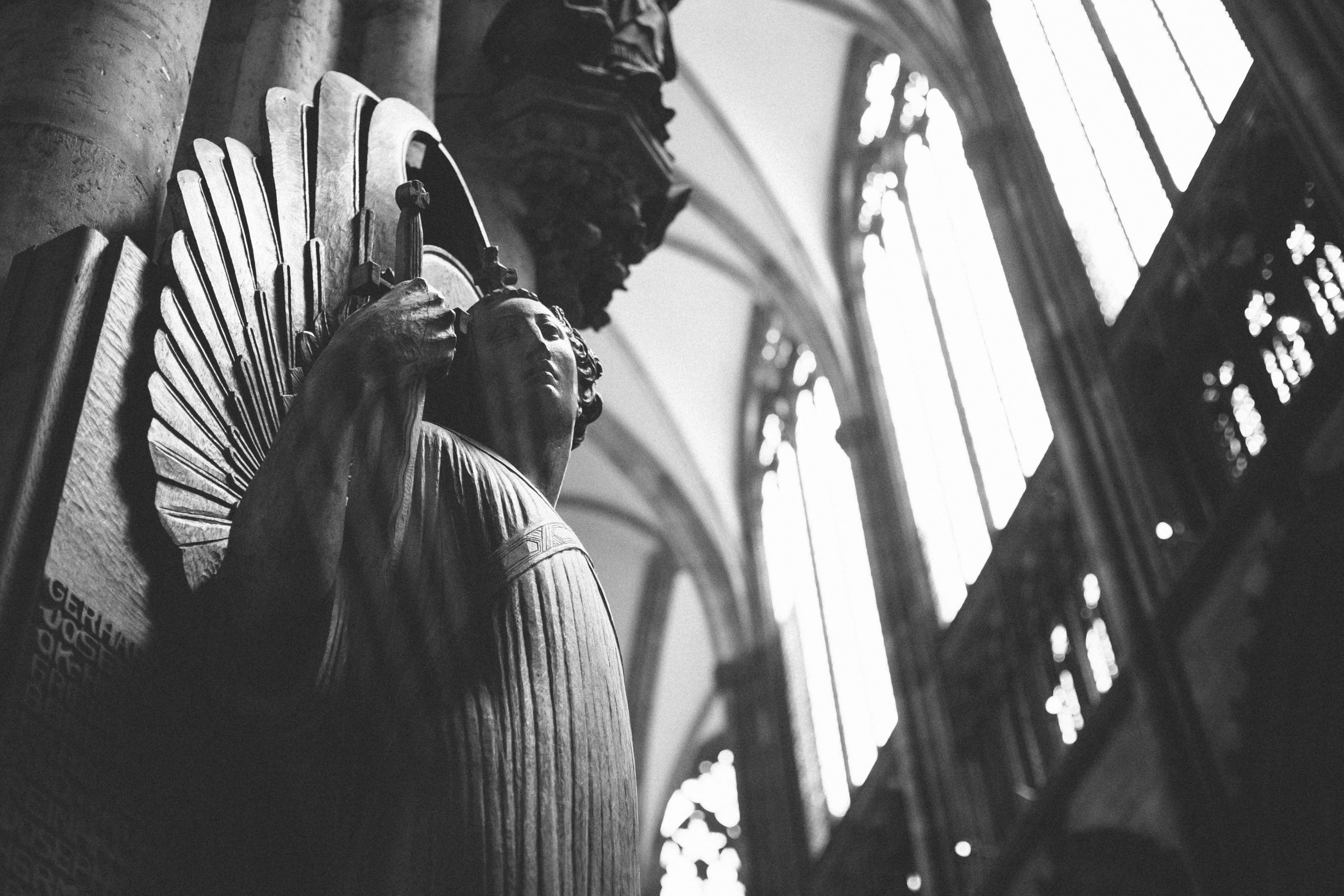 A statue inside the Cologne Cathedral in Cologne, Germany