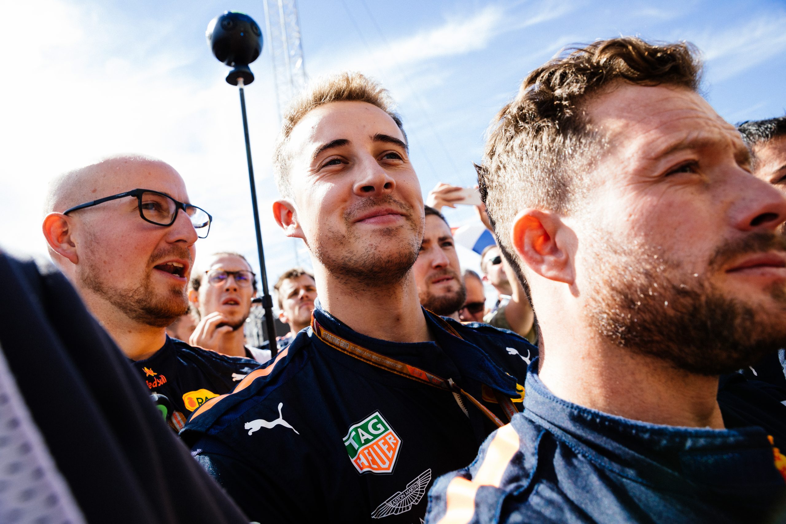 Max Verstappen's team enjoying an unexpected second-place finish for the 2018 USGP.