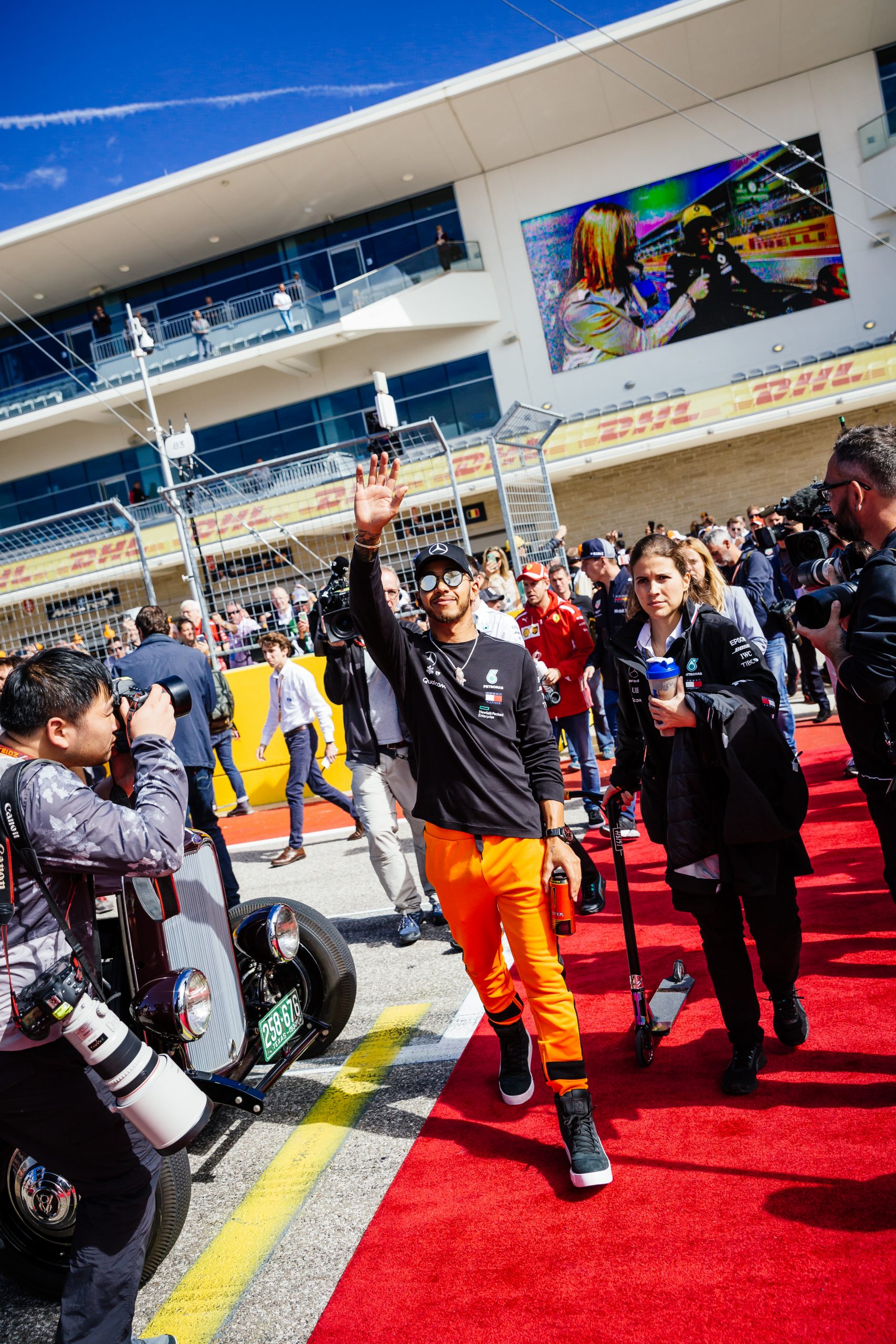 Mercedes’ Lewis Hamilton during the pre-race drivers parade.